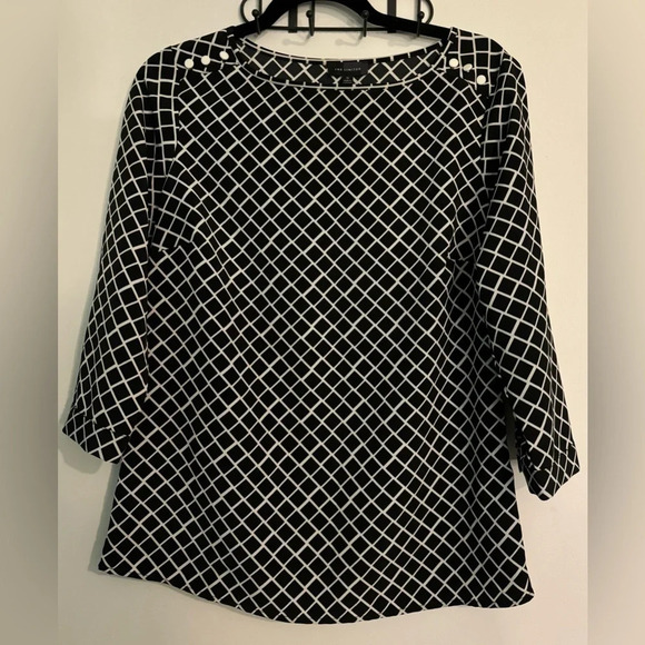 The Limited Womens Black White Tunic Style 3/4 Sleeve Check Pattern Sz Small Top - Picture 1 of 10